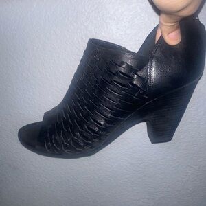 Black Woven Leather Women's Heels